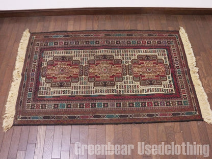 RAGQ218 未使用品 アフガンラグ ビンテージトライバルラグ ウール絨毯 140cm×87.5cm