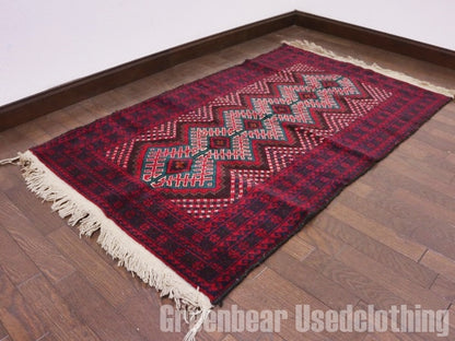 RAGQ225 未使用品 アフガンラグ ビンテージトライバルラグ ウール絨毯 137cm×83cm