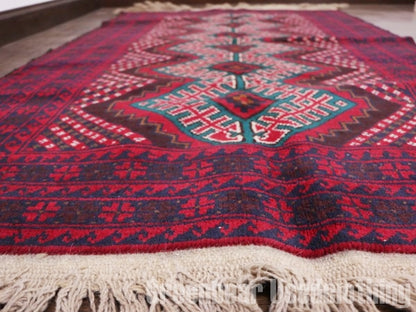 RAGQ225 未使用品 アフガンラグ ビンテージトライバルラグ ウール絨毯 137cm×83cm