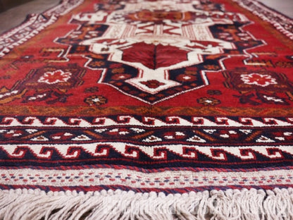 RAGQ227 未使用品 アフガンラグ ビンテージトライバルラグ ウール絨毯 145cm×89.5cm