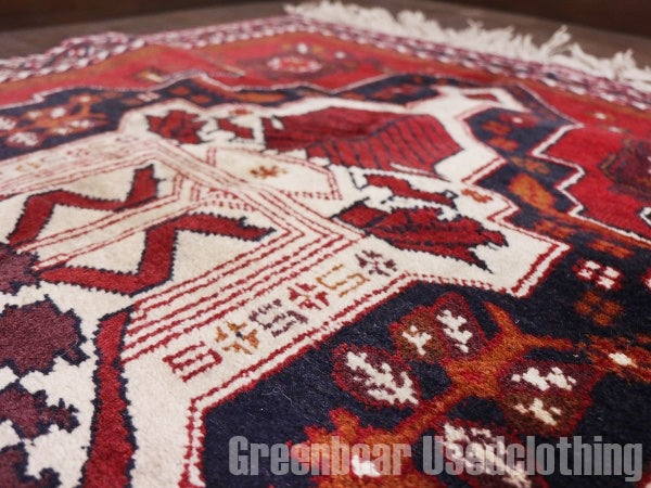 RAGQ227 未使用品 アフガンラグ ビンテージトライバルラグ ウール絨毯 145cm×89.5cm