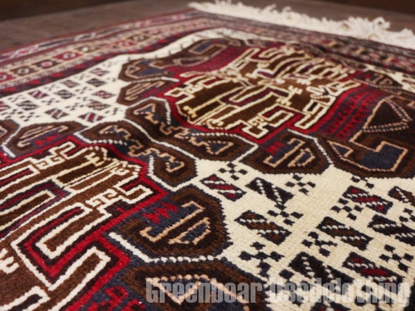 RAGQ229 未使用品 アフガンラグ ビンテージトライバルラグ ウール絨毯 141cm×85cm