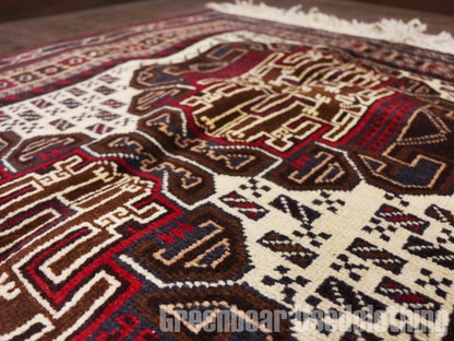 RAGQ229 未使用品 アフガンラグ ビンテージトライバルラグ ウール絨毯 141cm×85cm