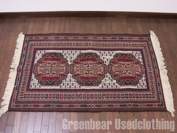 RAGQ229 未使用品 アフガンラグ ビンテージトライバルラグ ウール絨毯 141cm×85cm