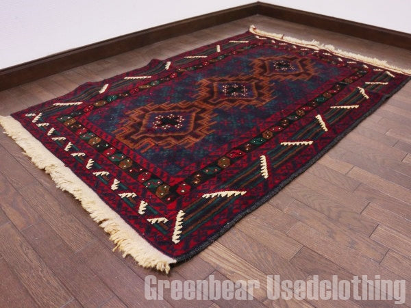 RAGQ230 未使用品 アフガンラグ ビンテージトライバルラグ ウール絨毯 142cm×94cm