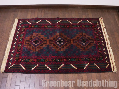 RAGQ230 未使用品 アフガンラグ ビンテージトライバルラグ ウール絨毯 142cm×94cm
