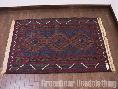 RAGQ230 未使用品 アフガンラグ ビンテージトライバルラグ ウール絨毯 142cm×94cm