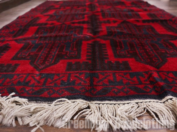 RAGQ234 未使用品 アフガンラグ ビンテージトライバルラグ ウール絨毯 150cm×93cm