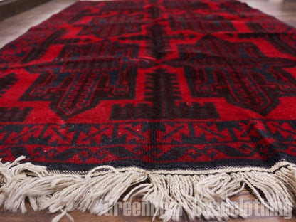 RAGQ234 未使用品 アフガンラグ ビンテージトライバルラグ ウール絨毯 150cm×93cm
