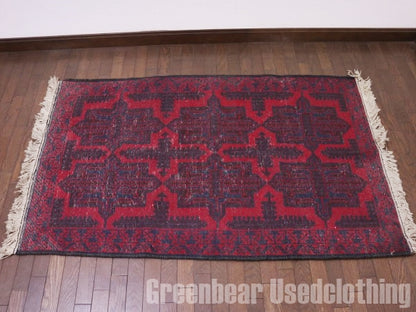 RAGQ234 未使用品 アフガンラグ ビンテージトライバルラグ ウール絨毯 150cm×93cm