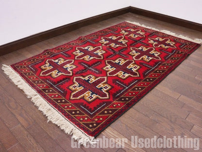 RAGQ235 未使用品 アフガンラグ ビンテージトライバルラグ ウール絨毯 146cm×91cm