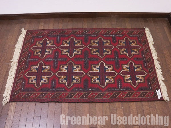 RAGQ235 未使用品 アフガンラグ ビンテージトライバルラグ ウール絨毯 146cm×91cm