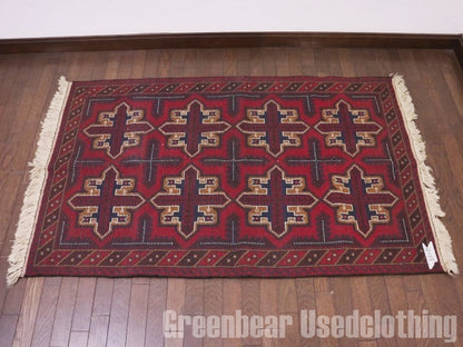 RAGQ235 未使用品 アフガンラグ ビンテージトライバルラグ ウール絨毯 146cm×91cm