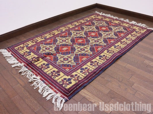 RAGQ236 未使用品 アフガンラグ ビンテージトライバルラグ ウール絨毯 158cm×101cm