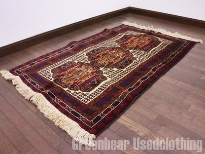 RAGQ240 未使用品 アフガンラグ ビンテージトライバルラグ ウール絨毯 143cm×87cm