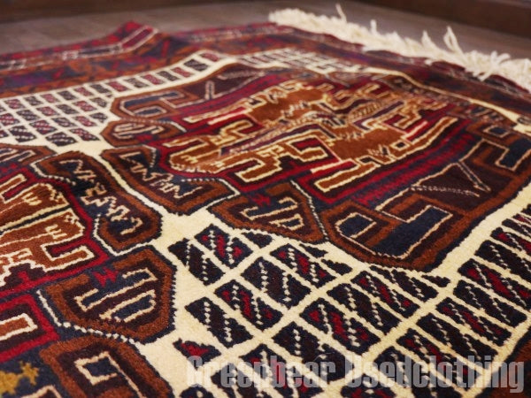 RAGQ240 未使用品 アフガンラグ ビンテージトライバルラグ ウール絨毯 143cm×87cm
