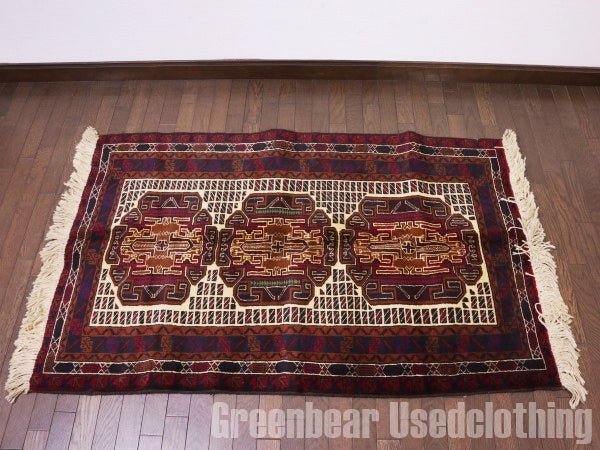 RAGQ240 未使用品 アフガンラグ ビンテージトライバルラグ ウール絨毯 143cm×87cm