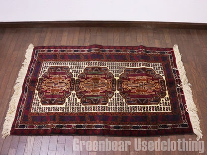 RAGQ240 未使用品 アフガンラグ ビンテージトライバルラグ ウール絨毯 143cm×87cm