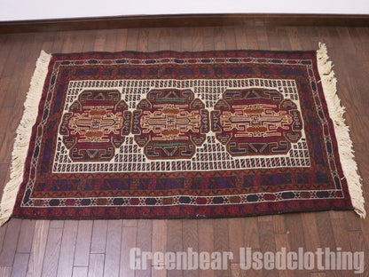 RAGQ240 未使用品 アフガンラグ ビンテージトライバルラグ ウール絨毯 143cm×87cm