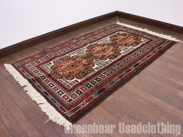RAGQ246 未使用品 アフガンラグ ビンテージトライバルラグ ウール絨毯 147cm×85cm