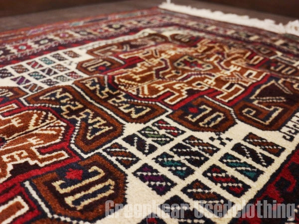 RAGQ246 未使用品 アフガンラグ ビンテージトライバルラグ ウール絨毯 147cm×85cm