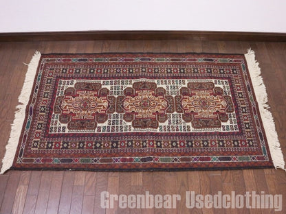 RAGQ246 未使用品 アフガンラグ ビンテージトライバルラグ ウール絨毯 147cm×85cm