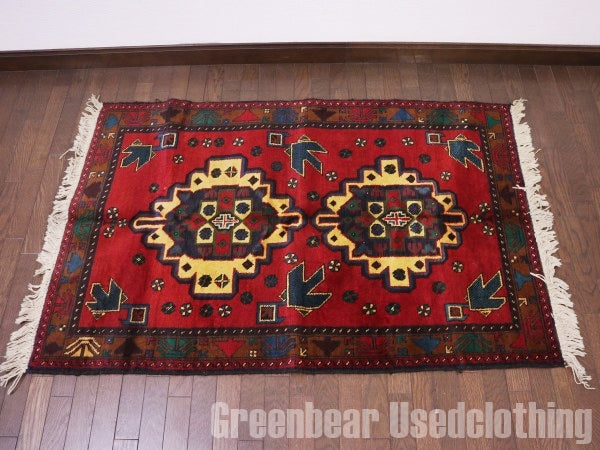 RAGQ247 未使用品 アフガンラグ ビンテージトライバルラグ ウール絨毯 137cm×87cm