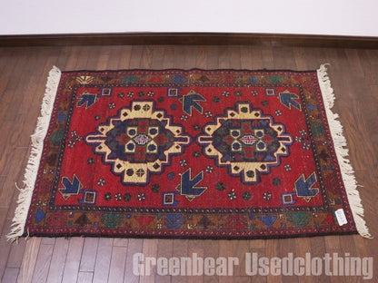 RAGQ247 未使用品 アフガンラグ ビンテージトライバルラグ ウール絨毯 137cm×87cm