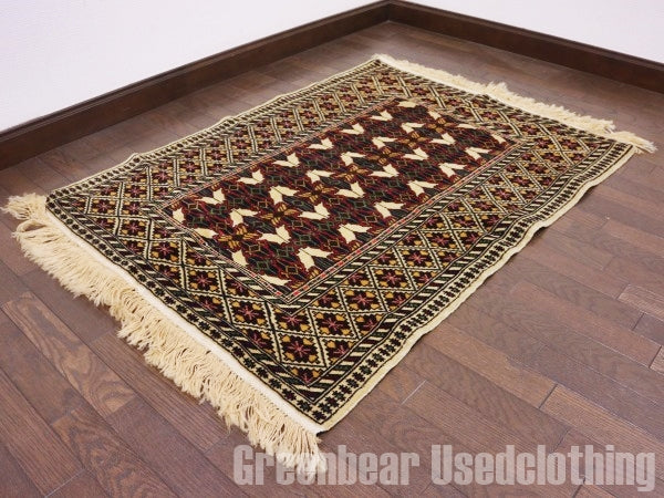 RAGQ252 未使用品 アフガンラグ ビンテージトライバルラグ ウール絨毯 112cm×86cm