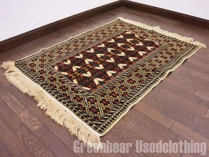 RAGQ252 未使用品 アフガンラグ ビンテージトライバルラグ ウール絨毯 112cm×86cm