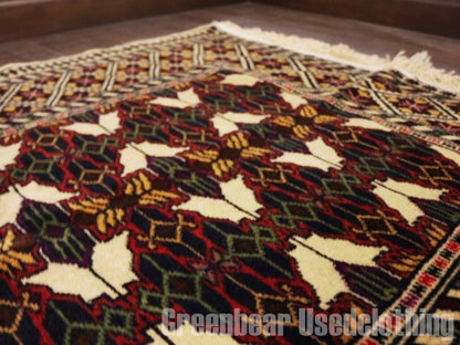 RAGQ252 未使用品 アフガンラグ ビンテージトライバルラグ ウール絨毯 112cm×86cm