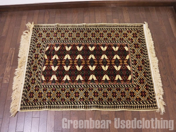 RAGQ252 未使用品 アフガンラグ ビンテージトライバルラグ ウール絨毯 112cm×86cm