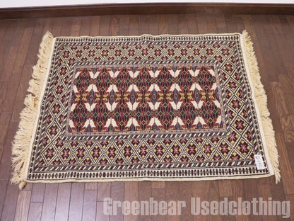 RAGQ252 未使用品 アフガンラグ ビンテージトライバルラグ ウール絨毯 112cm×86cm