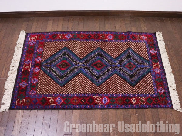 RAGQ253 未使用品 アフガンラグ ビンテージトライバルラグ ウール絨毯 141cm×85.5cm