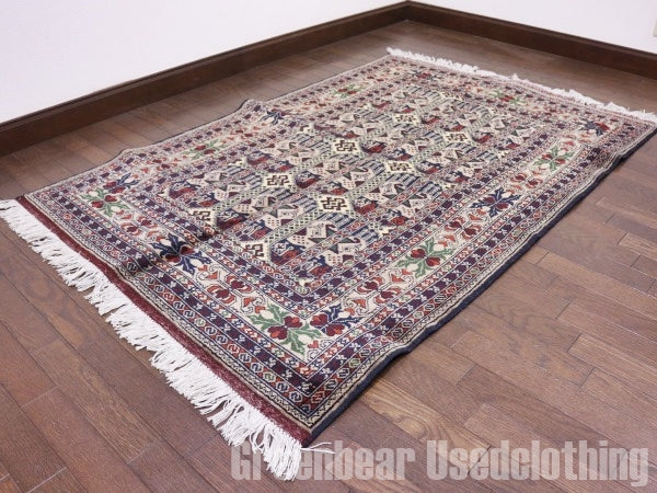RAGQ254 未使用品 アフガンラグ ビンテージトライバルラグ ウール絨毯 148cm×97.5cm
