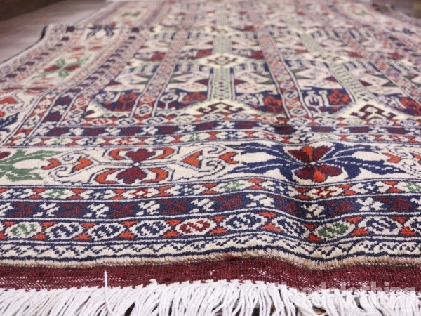 RAGQ254 未使用品 アフガンラグ ビンテージトライバルラグ ウール絨毯 148cm×97.5cm