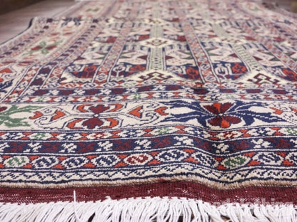 RAGQ254 未使用品 アフガンラグ ビンテージトライバルラグ ウール絨毯 148cm×97.5cm