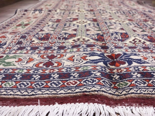 RAGQ254 未使用品 アフガンラグ ビンテージトライバルラグ ウール絨毯 148cm×97.5cm