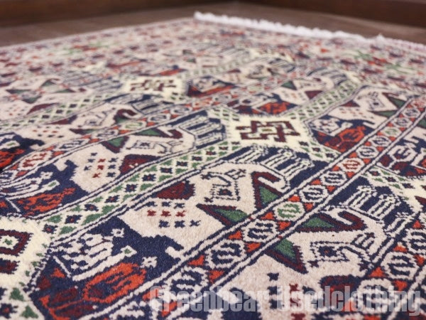 RAGQ254 未使用品 アフガンラグ ビンテージトライバルラグ ウール絨毯 148cm×97.5cm