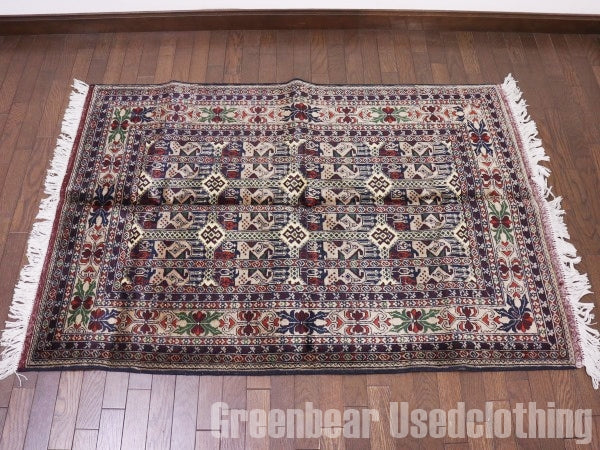 RAGQ254 未使用品 アフガンラグ ビンテージトライバルラグ ウール絨毯 148cm×97.5cm
