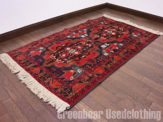 RAGQ255 未使用品 アフガンラグ ビンテージトライバルラグ ウール絨毯 137.5cm×84.5cm