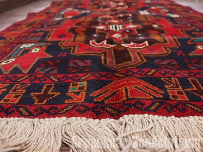 RAGQ255 未使用品 アフガンラグ ビンテージトライバルラグ ウール絨毯 137.5cm×84.5cm