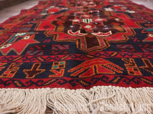 RAGQ255 未使用品 アフガンラグ ビンテージトライバルラグ ウール絨毯 137.5cm×84.5cm