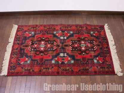 RAGQ255 未使用品 アフガンラグ ビンテージトライバルラグ ウール絨毯 137.5cm×84.5cm