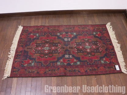 RAGQ255 未使用品 アフガンラグ ビンテージトライバルラグ ウール絨毯 137.5cm×84.5cm