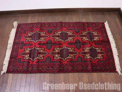 RAGQ258 未使用品 アフガンラグ ビンテージトライバルラグ ウール絨毯 146cm×87cm