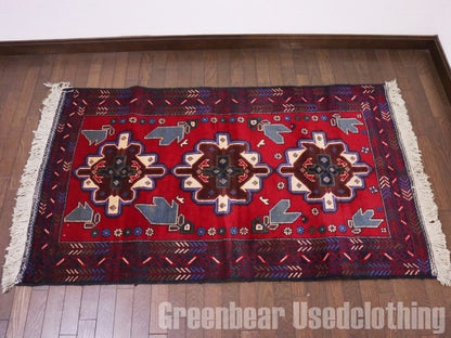RAGQ259 未使用品 アフガンラグ ビンテージトライバルラグ ウール絨毯 148.5cm×88.5cm