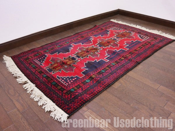 RAGQ263 未使用品 アフガンラグ ビンテージトライバルラグ ウール絨毯 146cm×86cm