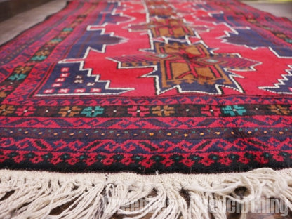 RAGQ263 未使用品 アフガンラグ ビンテージトライバルラグ ウール絨毯 146cm×86cm