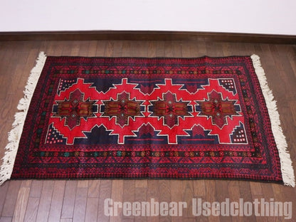 RAGQ263 未使用品 アフガンラグ ビンテージトライバルラグ ウール絨毯 146cm×86cm